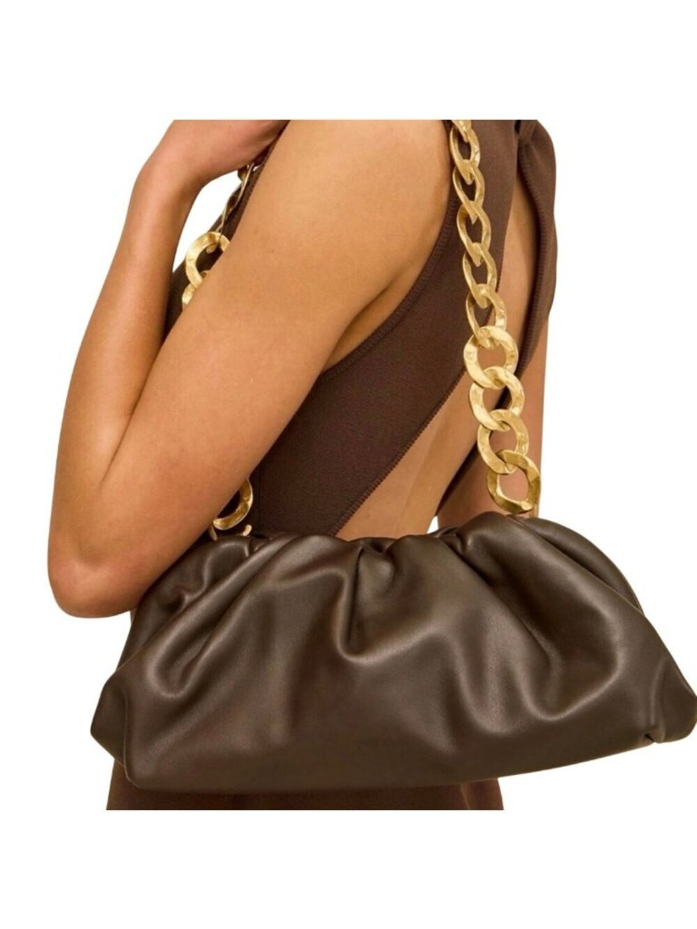 Cult Gaia Brown Gold Removable Chain Leather Dulce Bag New